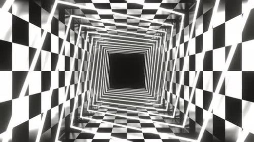 White Neon Spiral Square Tunnel Background Vj Loop In 4K