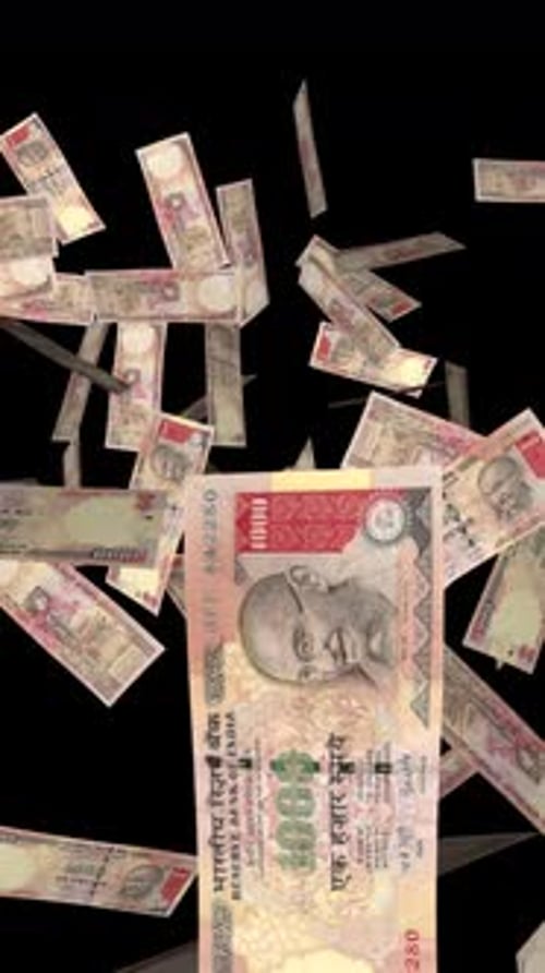Money Explosion - 1000 Indian Rupee Bills - II - Left Blast - Vertical Screen - Alpha Channel
