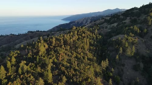 Aerial of the mountains along the coast in California