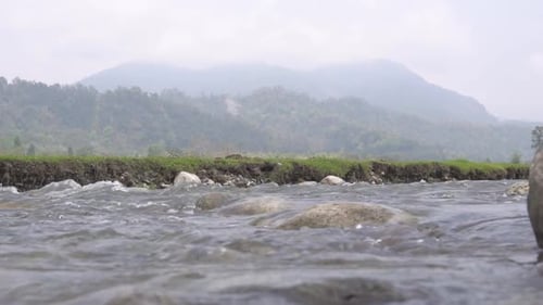 Natural beauty of India and Bhutan border or highland. Drought flowing through the mountains flows t