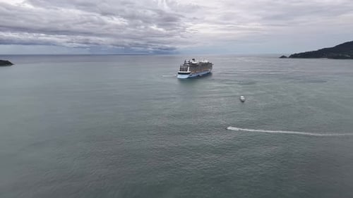 Aerial View of a Majestic Cruise Ship at Sea