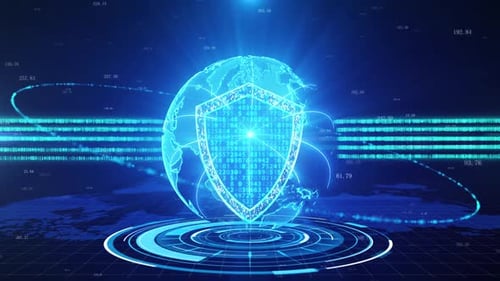 Global Cyber Security Shield Digital Technology Animation