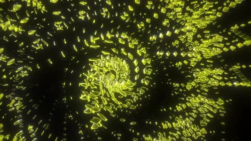 Abstract Spiral Tunnel with Glowing Green Geometric Shapes