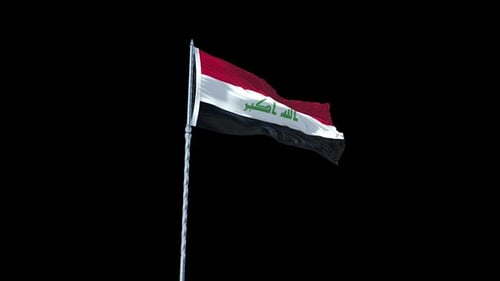 Realistic Waving Iraq Flag on a Pole with Alpha Channel