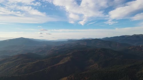 Aerial Scenic View of Carpathian Mountains in Ukraine Drone Flies Forwards Panoramic Landscape on