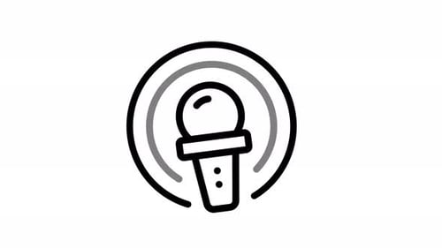 Animated Flat Design Podcast Icon with Expanding Waves