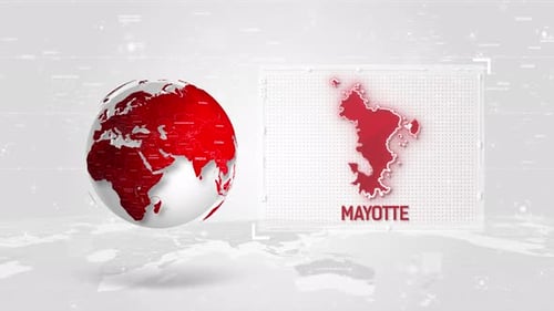 Mayotte 4K Tech Map neben dem Globus auf weißem Hintergrund