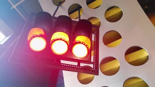 Red and green light before start racing sport warning sign