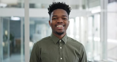 Face, consultant and happy black man in business office, corporate company or workplace