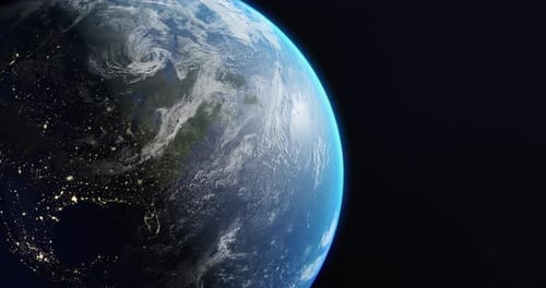 Realistic Earth Planet Rotating in Space with City Lights