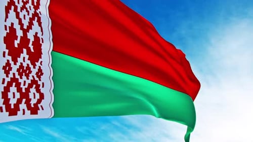 Belarus National Flag Waving In Blue Sky