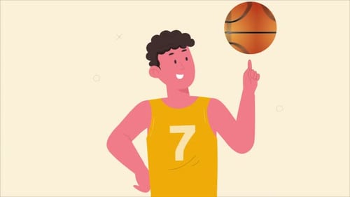 Flat Design Animation of Basketball Player Spinning Ball