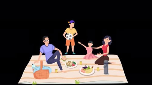 Young Family Having A Picnic In The Park On Alpha Channel 4K