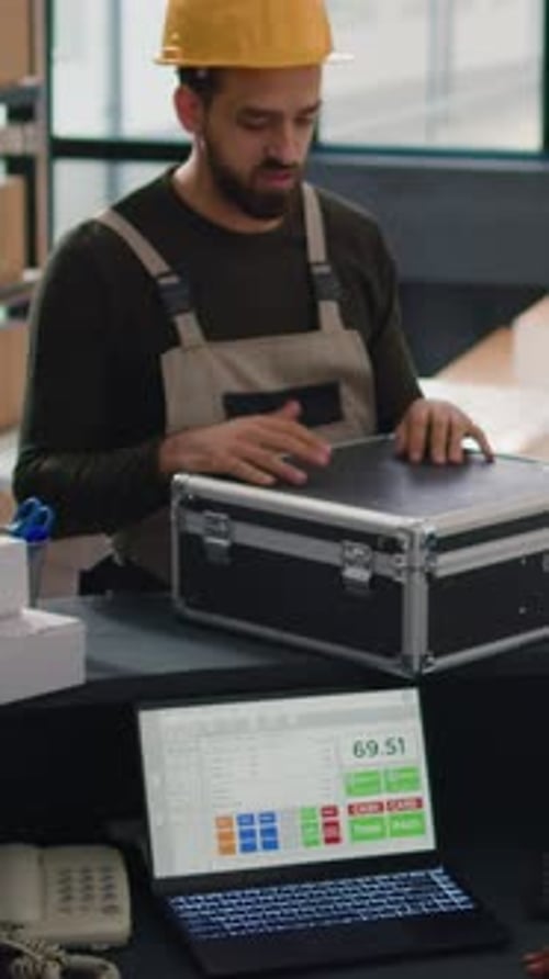 Vertical Video Warehouse Manager Fulfilling Purchases