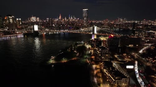 Night View of Brooklyn Bridge At Manhattan In New York United States.
