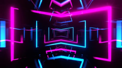 Cyan And Pink Neon Corridor With Glowing Frames Background Vj Loop I 4K