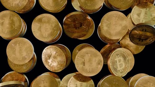 Fallen Gold Metal Bitcoin Сryptocurrency Finance Transition with Alpha Channel