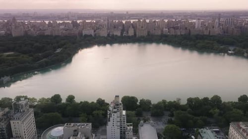 Urban Park Summer Travel Epic Pink Sunset Above Central Park Scenic Lake USA