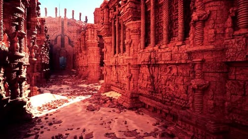 An Intricately Carved Stone Temple Wall with Ornate Decorations