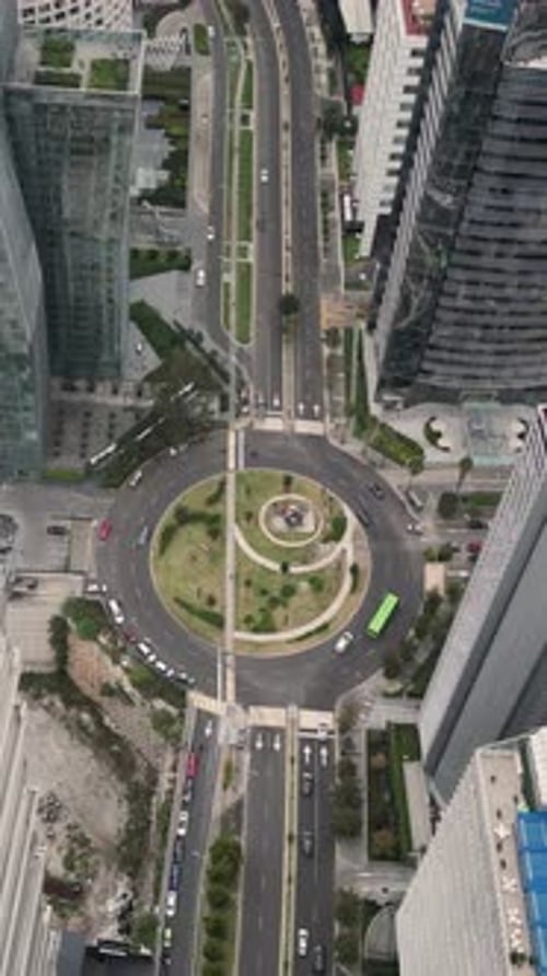Drone footage of Santa Fe district in Mexico City, vertical mode