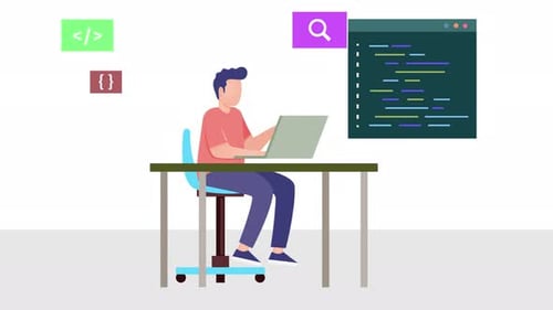 Man Coding Programmer Working Laptop Programming Animation