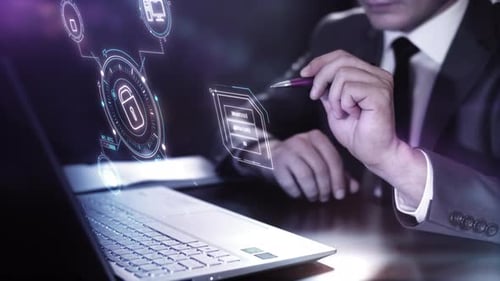 Virtuelle Infografik über Datenschutz und Netzwerk