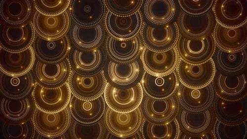 Golden Glowing Geometric Circles Abstract Decorative Pattern Background