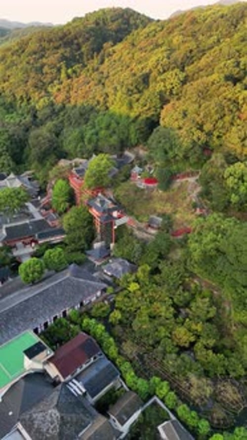 Aerial view of Yutoku Inari Shrine at sunset, Saga, Japan.