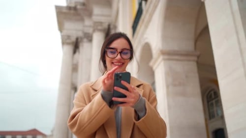 Woman Use Smartphone Outdoor City Street