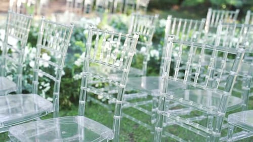 Acrylic Chairs Set Up for Outdoor Wedding
