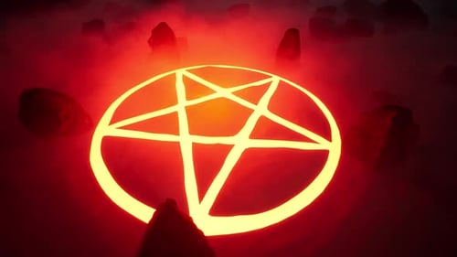 3D-Rendern. Halloween. Brennendes Pentagramm im Wüstensand
.