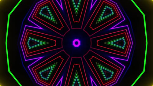 Vibrant Neon Geometric Kaleidoscope Pulsating Lines Loop Background