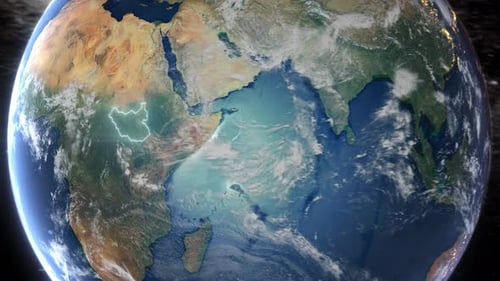 Realistic Earth Orbit and Zoom Glowing Borders South Sudan