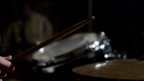 Drum Stick Hitting Cymbal, Close Up Shot
