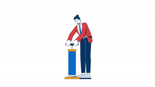 Geschäftsmann pumpt mit Luftpumpe 2D-Charakteranimation