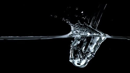 Clear Water Splashes and Bubbles on Black Background