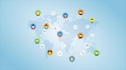 Animated Global Social Network Connection with Flat Icons