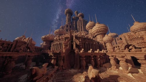 Castle Under Star Filled Sky
