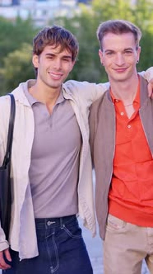 Happy Gay Couple Posing Together Outdoors