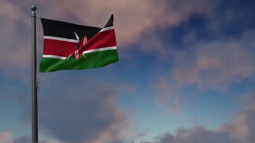 Realistic Kenyan Flag Waving Animation on Blue Sky