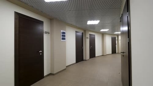Modern Corridor with Doors in a Commercial Building Highlighting Accessibility and Aesthetics