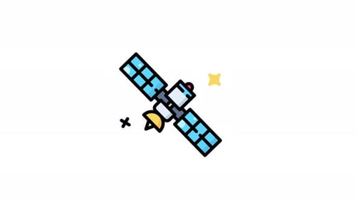 Animated Space Satellite Icon with Signal Transmission