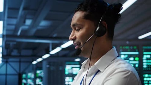 Man Updating Server Farm Supercomputers Systems