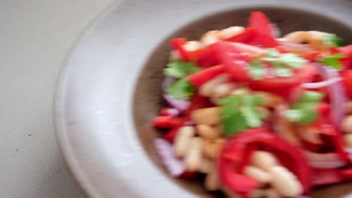 Bean Salad with Red Onion, Tomato, and Cilantro