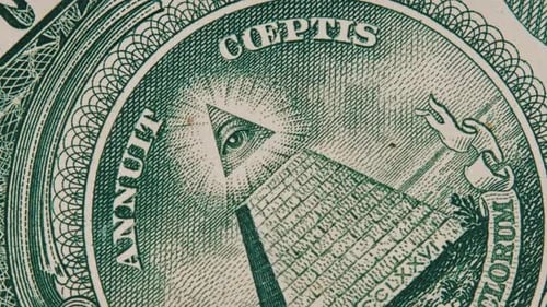 Mason Sign Symbol of the All Seeing Eye Rotates on a One Dollar Bill CloseUp