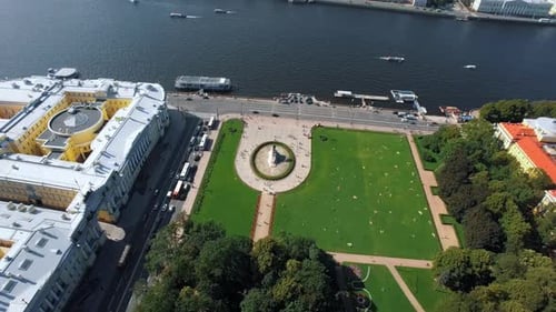 Bronze Horseman Monument in Tranquil City Park Saint Petersburg Aerial View
