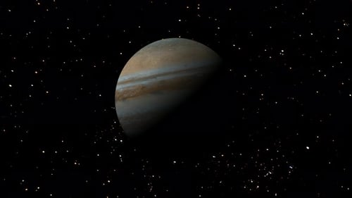 Der
Jupitarplanet rotierte animiert. Planet, Jupiter, Raum, Sterne, Hintergrund .Vd1108