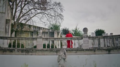 Relaxed Woman Crossing City Looking Asides Alone Attractive Young Model Walking