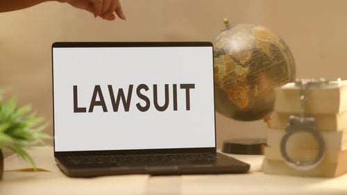 Opening Laptop with Lawsuit on Screen