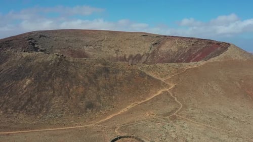 Aerial View of Calderon Hondo Volcano on a Sunny Day in Fuerteventura, Canary Islands